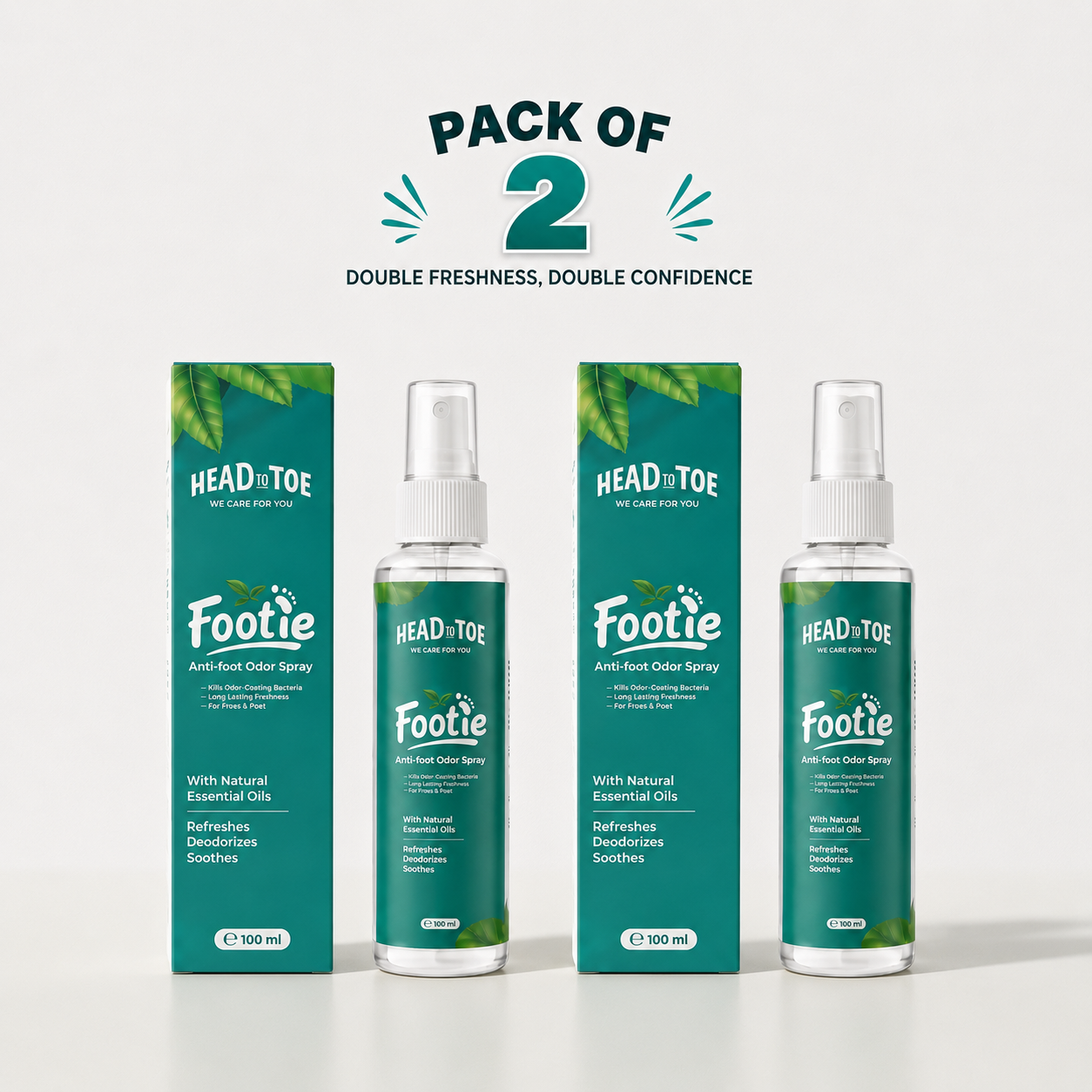 PACK OF 2 Footie Anti Foot Odor Spray